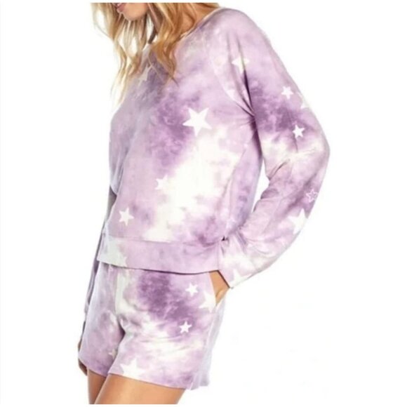Wildfox $160 Lounge Set Medium Tie Dye Stars Sweatshirt & Shorts NWT - Picture 4 of 6